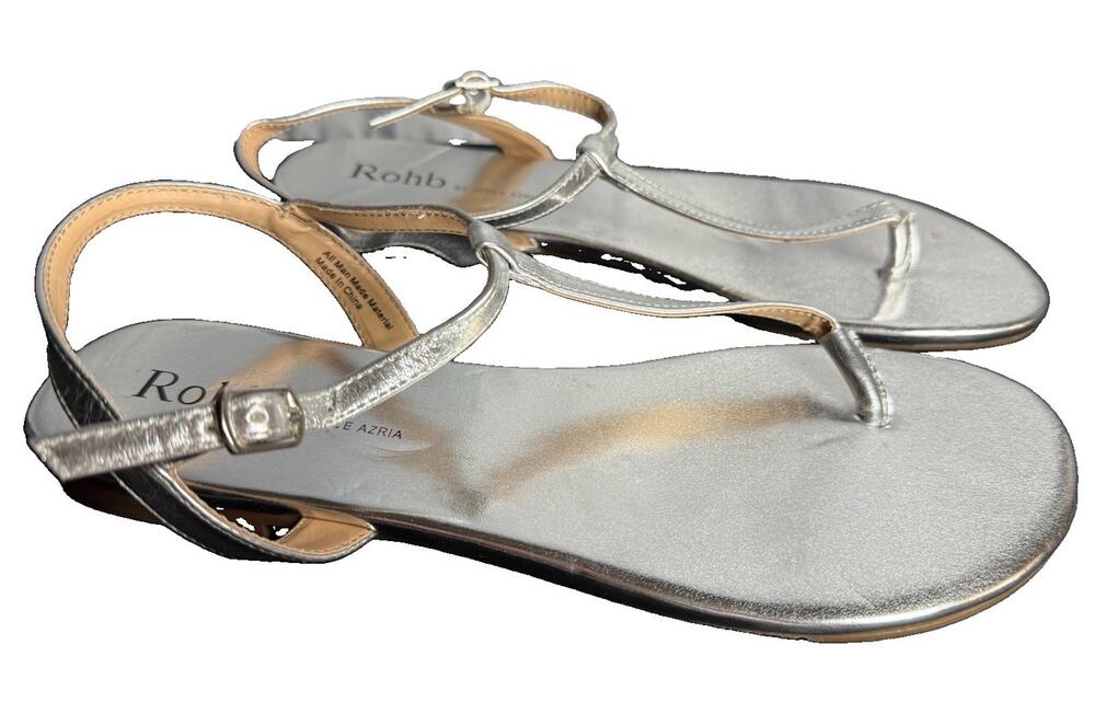 Rohb by Joyce Azria Silver Metallic Thong Sandals Ankle Strap Women’s 8.5